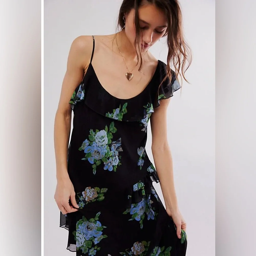Free People Alma Midi Dress NWOT Size L Black Combo
